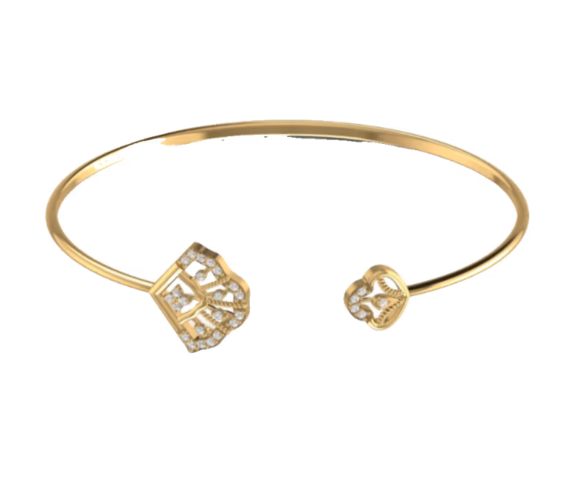 Light open cuff with diamond-set rounded end caps.