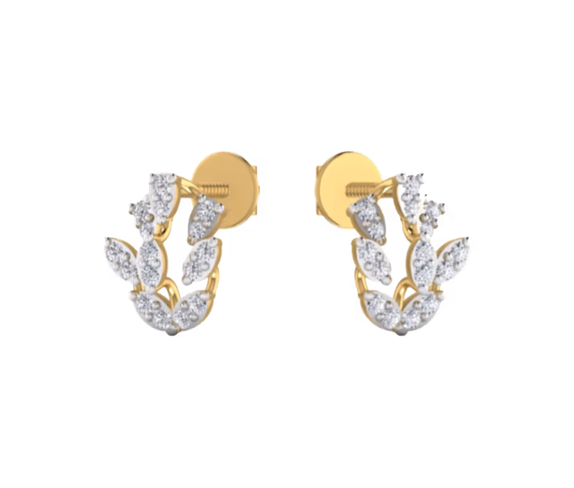 Marquise diamond stud earrings with refined gold band.
