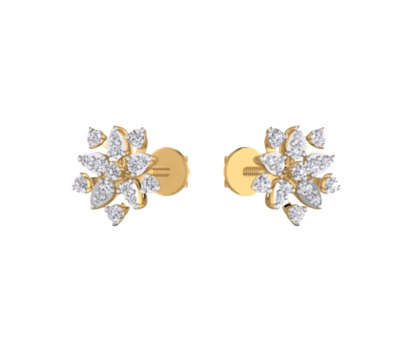Floral diamond stud earrings with screw-back finding.