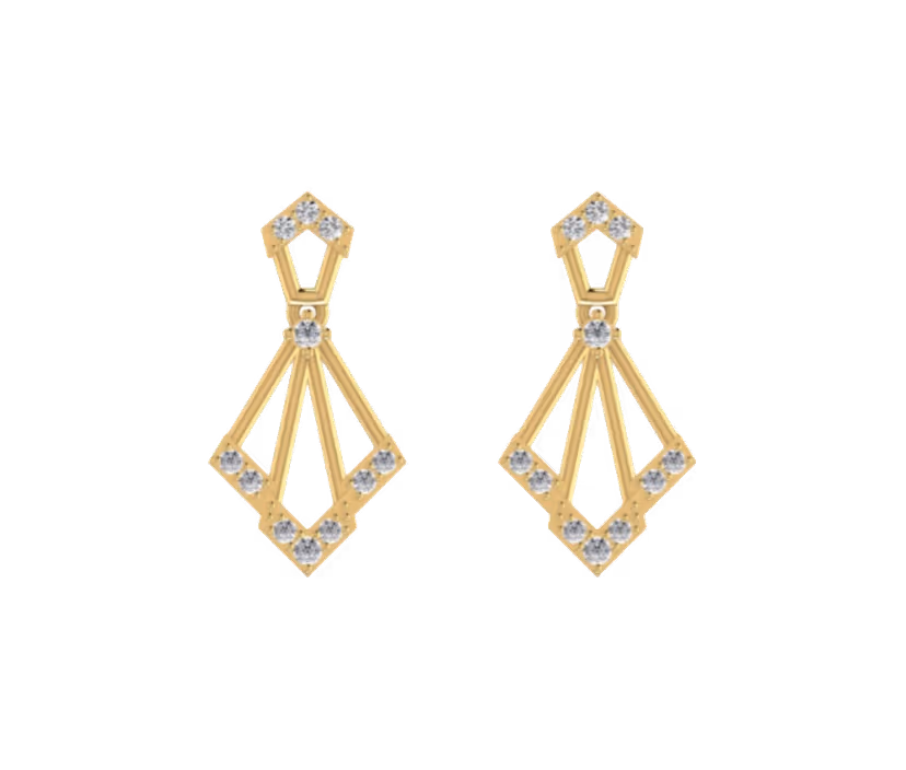 Geometric diamond drop earrings with kite silhouette.