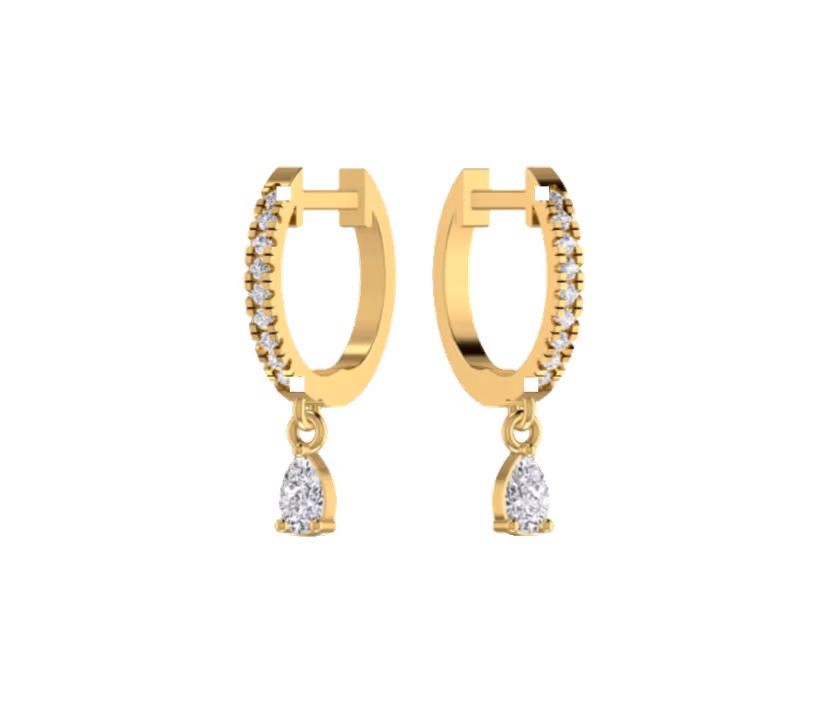Pavé hoop drop earrings with continuous diamond line.