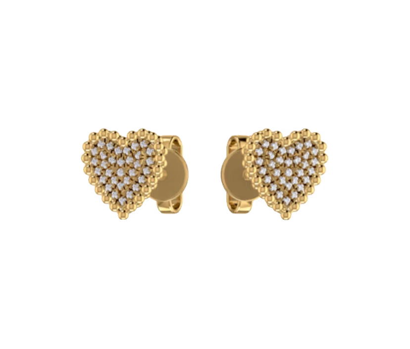 Pavé heart drop earrings with screw-back closure.