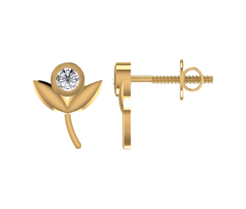 Modern bypass stud earrings with diamond petal detail.