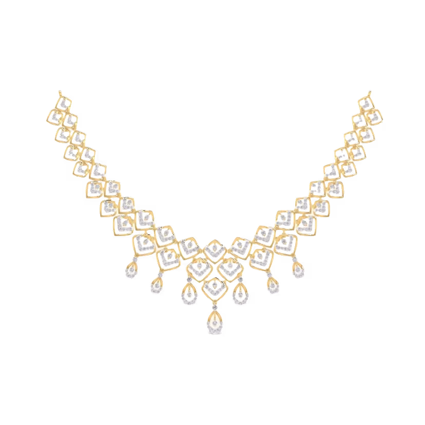 Geometric square-link diamond bib necklace.
