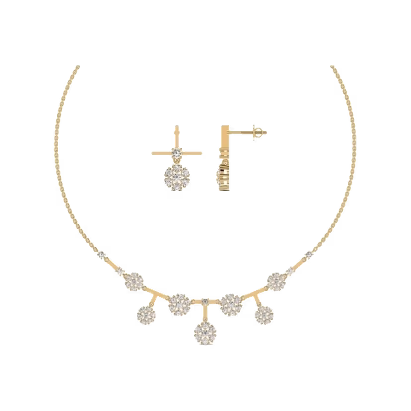 Minimalist diamond station necklace with stud earring set.