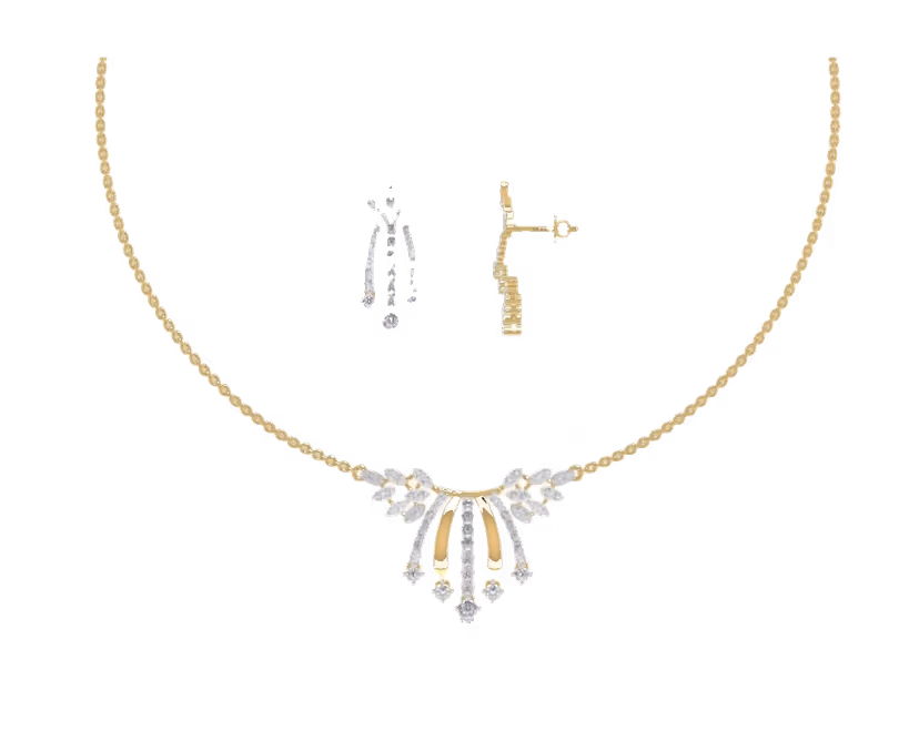 Clean V-drop diamond necklace with stud earring set.