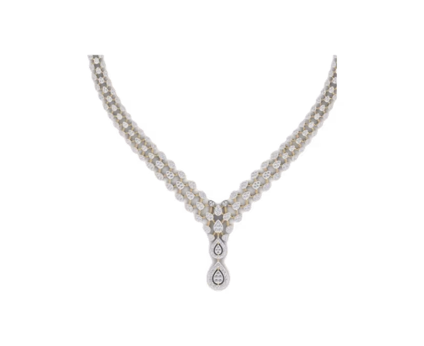 Continuous diamond V necklace with pavé draping.