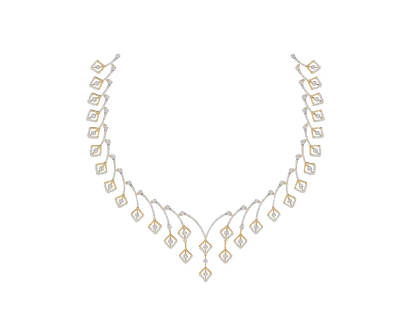 Pavé tennis statement necklace with central diamond fan.