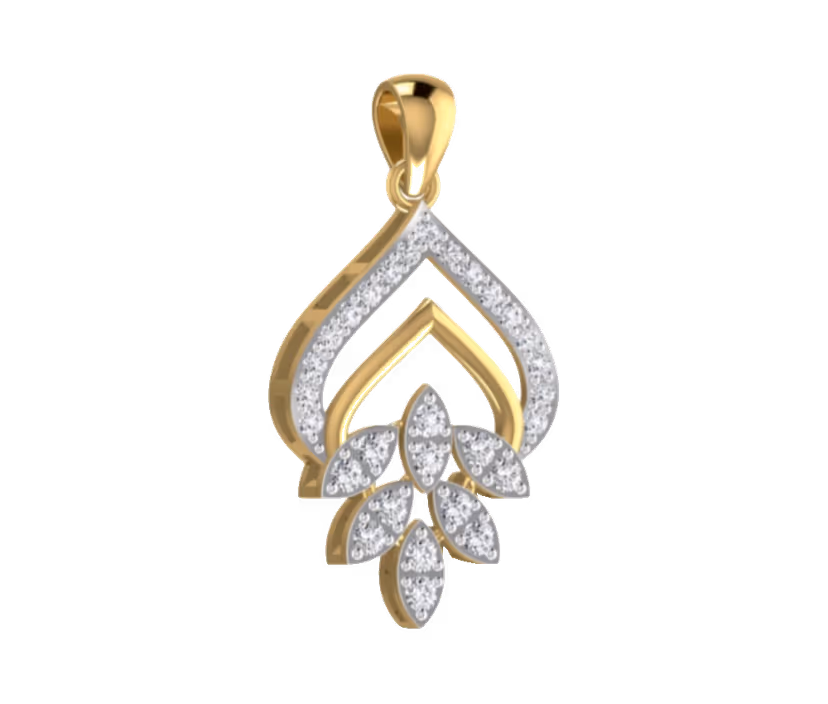 Geometric drop pendant with floating diamond center.