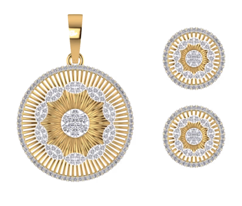 Sunburst medallion pendant with full diamond pavé.