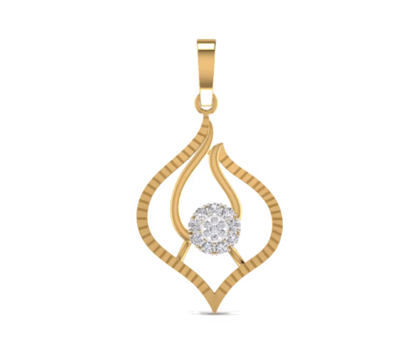 Lotus-leaf diamond pendant with central pavé cluster.
