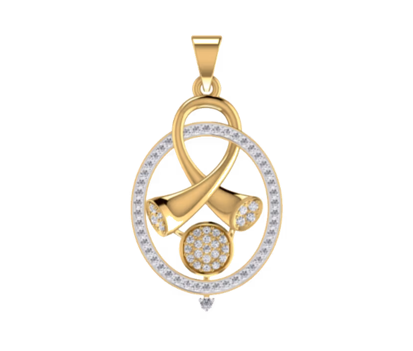 Double-loop pendant with diamond ribbon detail.