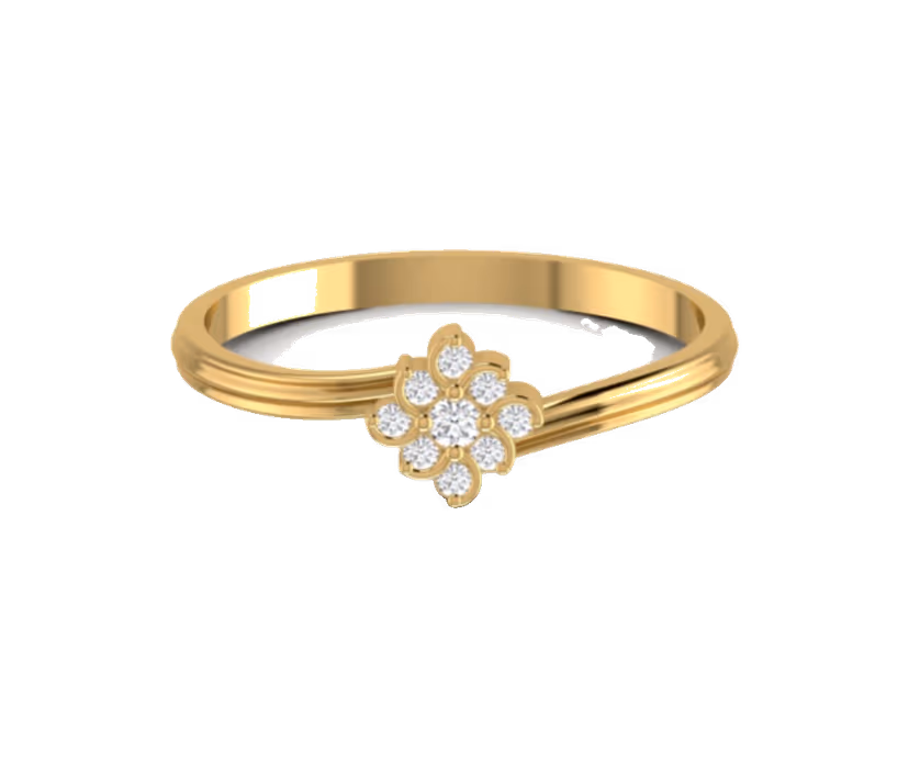 Diamond cluster band with four-stone floral set.