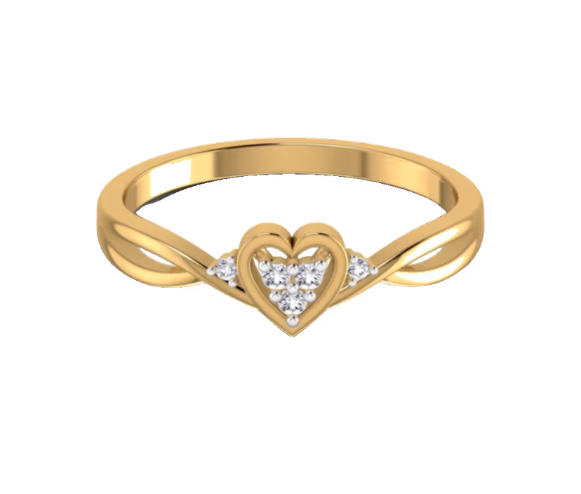 Heart-form diamond ring with central pavé cluster.