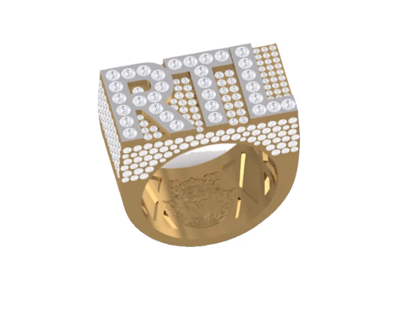 Iced block-letter RTL signature standing tall above a polished crested shank.