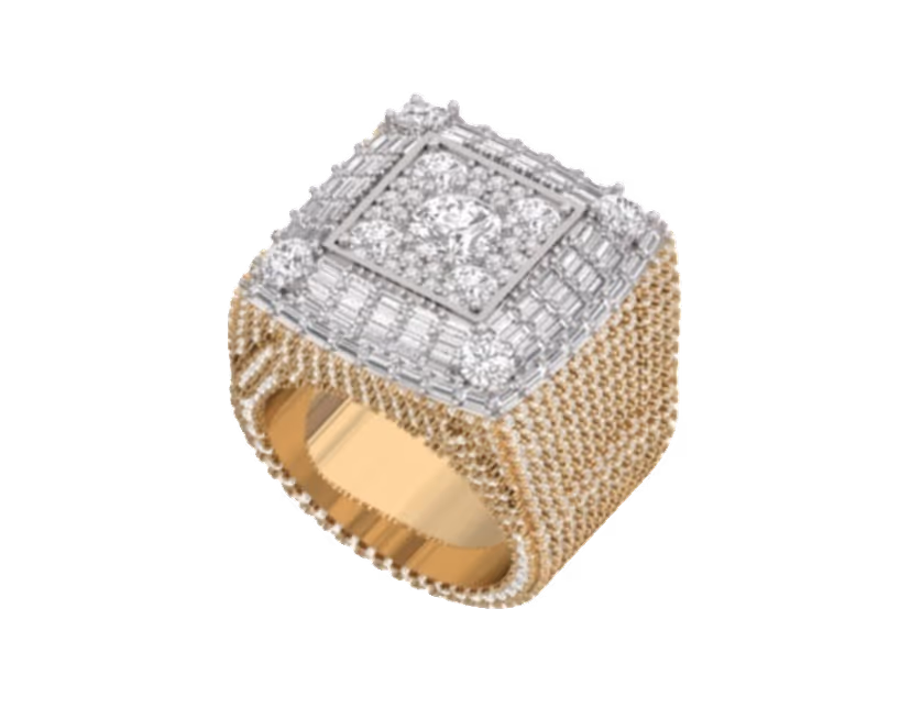 Diamond cluster centre framed by twisted cuban-rope pavé side panels.
