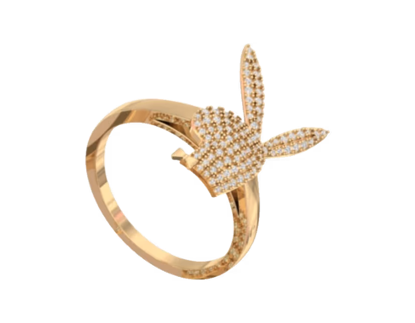 Tall pavé bunny-ears motif rising from a slim contoured band.