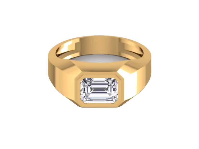 Bold emerald cut bezel, clean contemporary band
