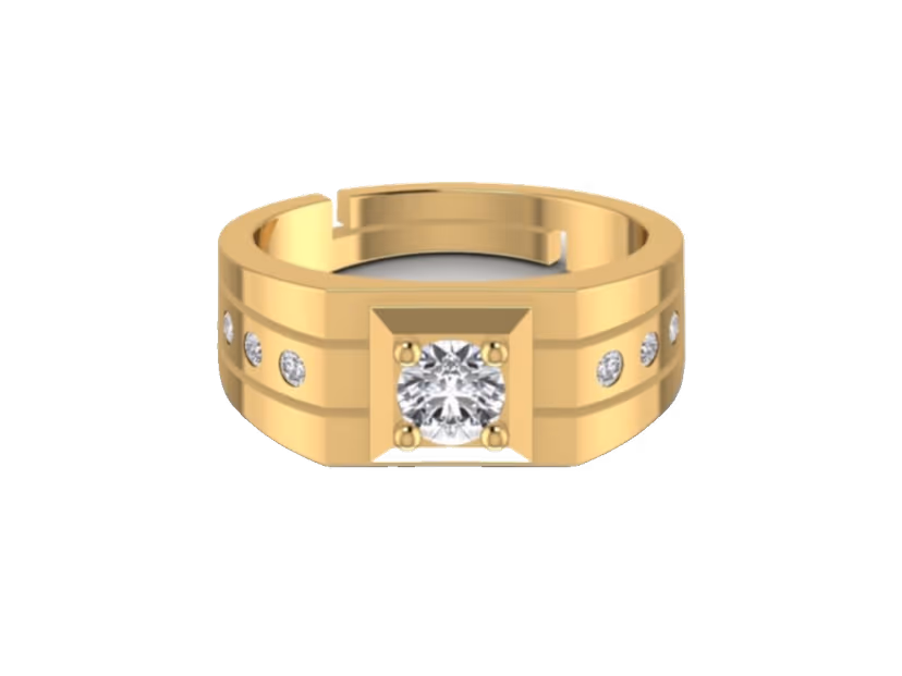 Three-stone geometric bezel, clean modern