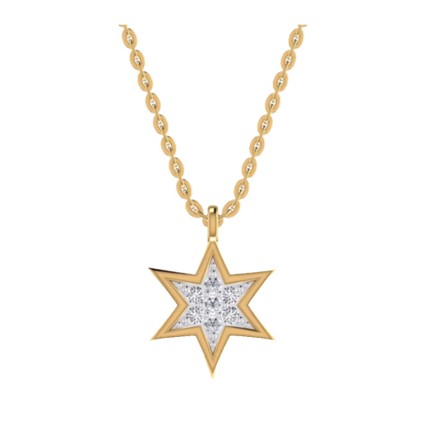 Bezel-set round station necklace pendant on diamond-cut chain.