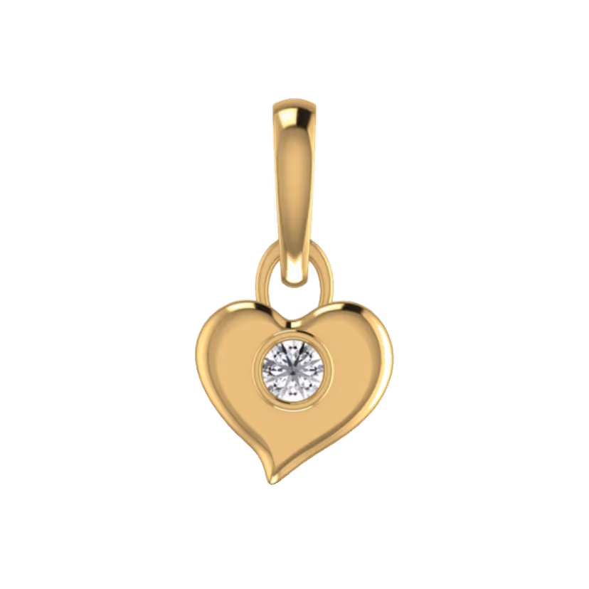 Heart silhouette pendant with single bezel diamond at the curve.
