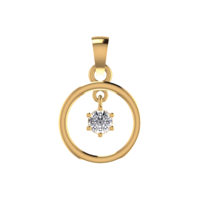 Round bezel solitaire pendant with diamond-set bail.