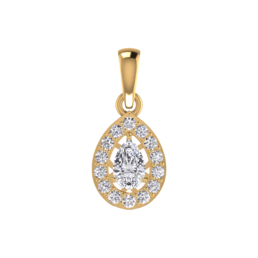 Tilted diamond-shape pendant with pavé inner border.