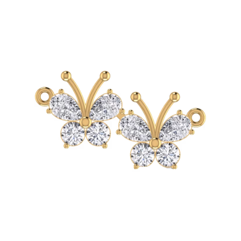 Stylized pavé V pendant with sharp gold lines.