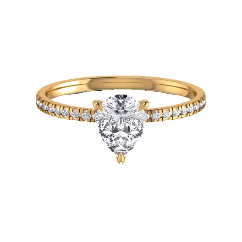 Bezel-set solitaire ring on a flat tapered band.