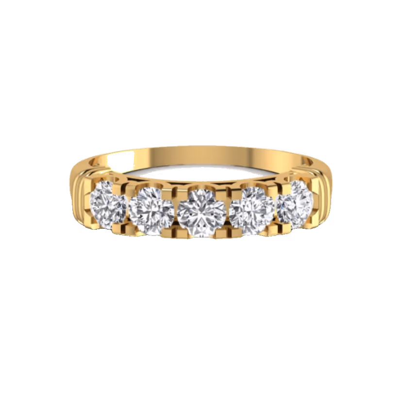Layered pavé ring with diamond stations and bordered edges.