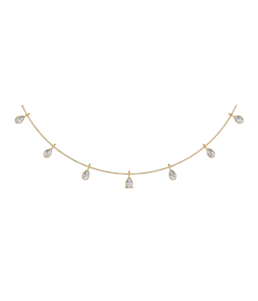 Dangling pear-shaped diamond drop station necklace on fine chain