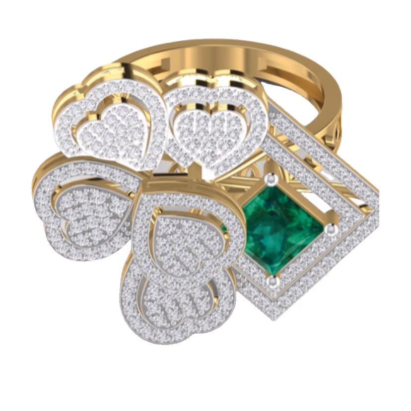Asymmetric Emerald Cluster Ring