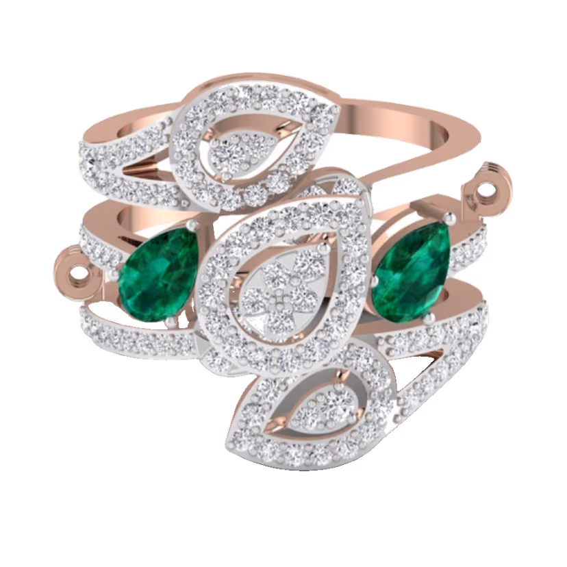 Oval ruby centre ring with pavé floral crown and pavé split shoulders.