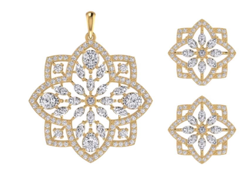 Lotus mandala openwork pendant with marquise diamond petals.
