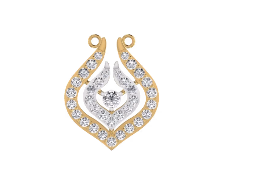 Lotus-flame curved pendant with central round and fanning rounds along edges.
