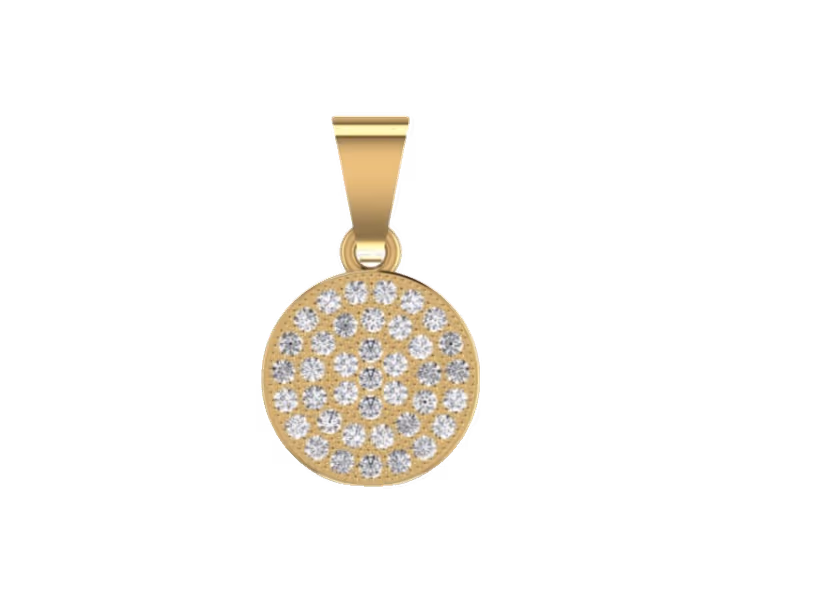 Round pavé disc pendant with milgrain border and slim gold bail.