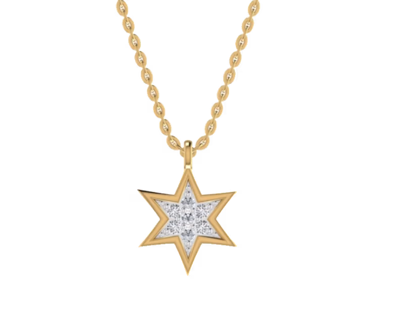Six-point Star of David pendant with bordered pavé infill.