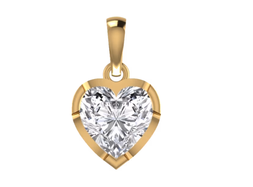 Heart-cut diamond solitaire bezel-set pendant with slim gold bail.