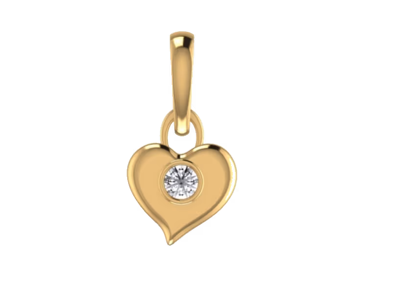 Open puffy heart pendant with single bezel-set round at the centre.