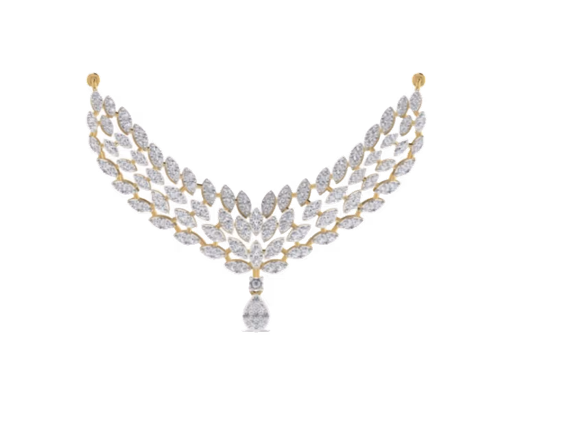 Marquise and leaf cluster bridal V-bib pendant with single pear drop.
