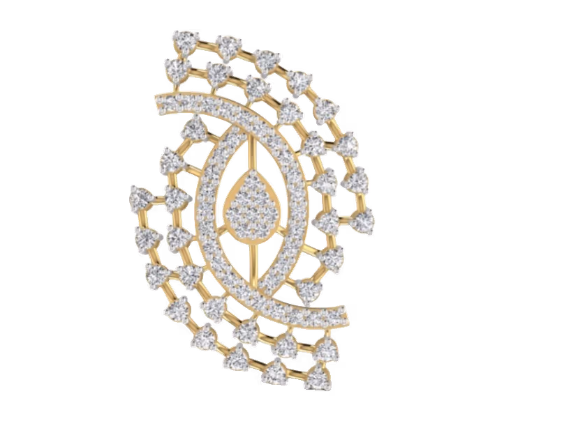 Paisley-shape openwork pendant with pavé eye centre and prong-set rim accents.