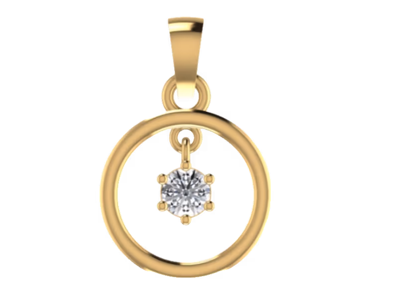 Open circle pendant with single dangling round drop suspended in the centre.