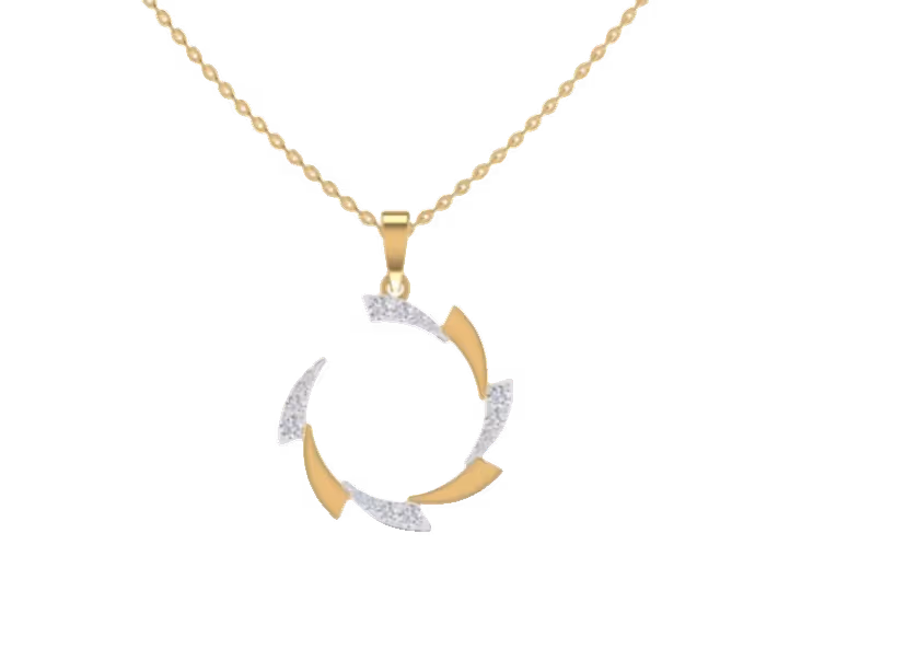 Open circle pendant with three pavé curl tabs at intervals.