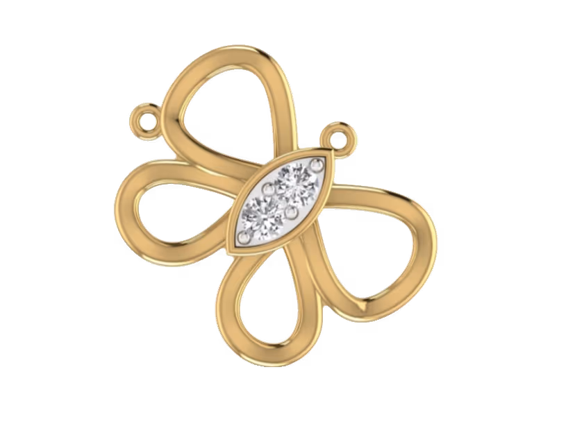 Three-petal pinwheel pendant with central marquise pavé bezel.