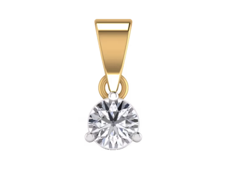 Three-prong round solitaire pendant with elongated trapezoid bail.