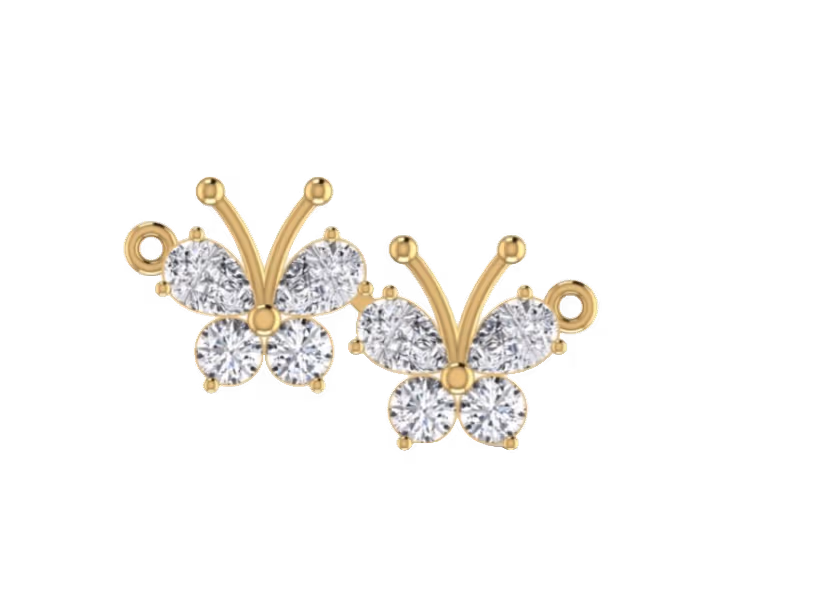 Pavé butterfly pair pendant with prong-set round wings.