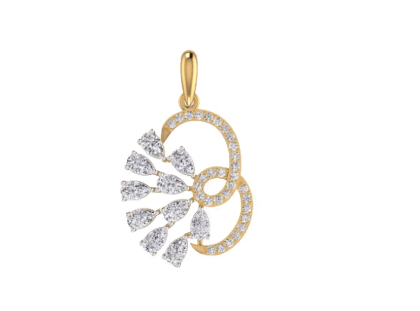 Round pavé halo with marquise and pear cluster wings on the left side.