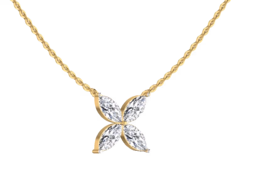 Four-marquise quatrefoil pavé pendant on cable chain.