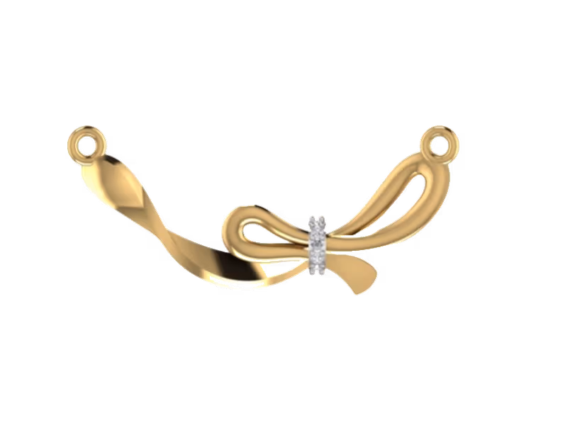 Twisted gold ribbon-bow connector with pavé centre wrap.