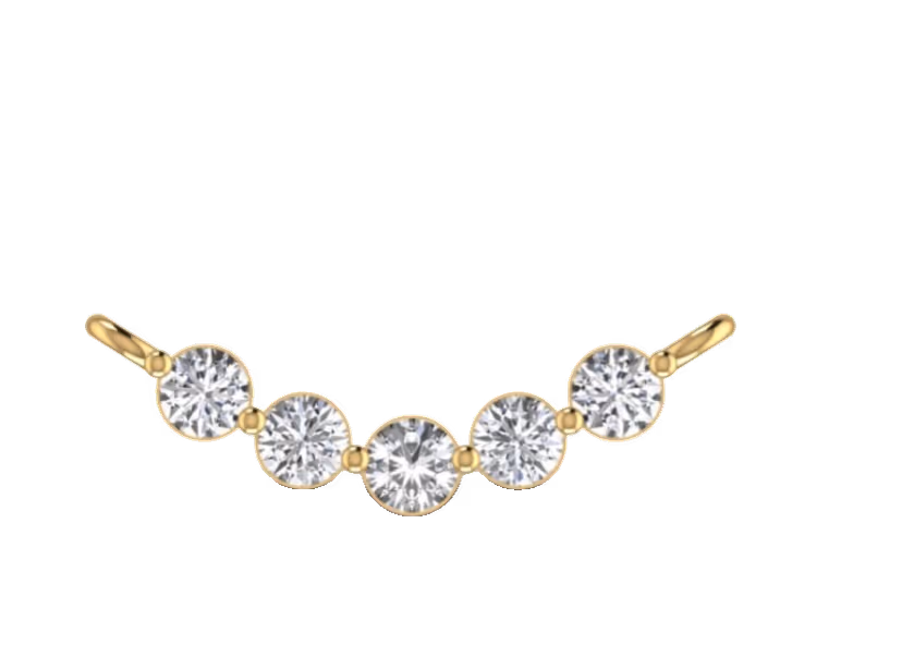 Curved five-stone graduated bezel-set bar smile pendant.